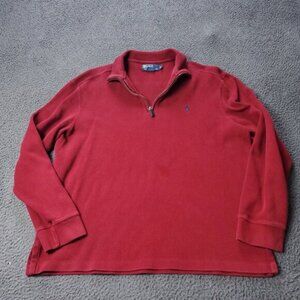 Polo Ralph Lauren Sweater Mens Size L Large Burgundy Cotton Pullover Zip Up